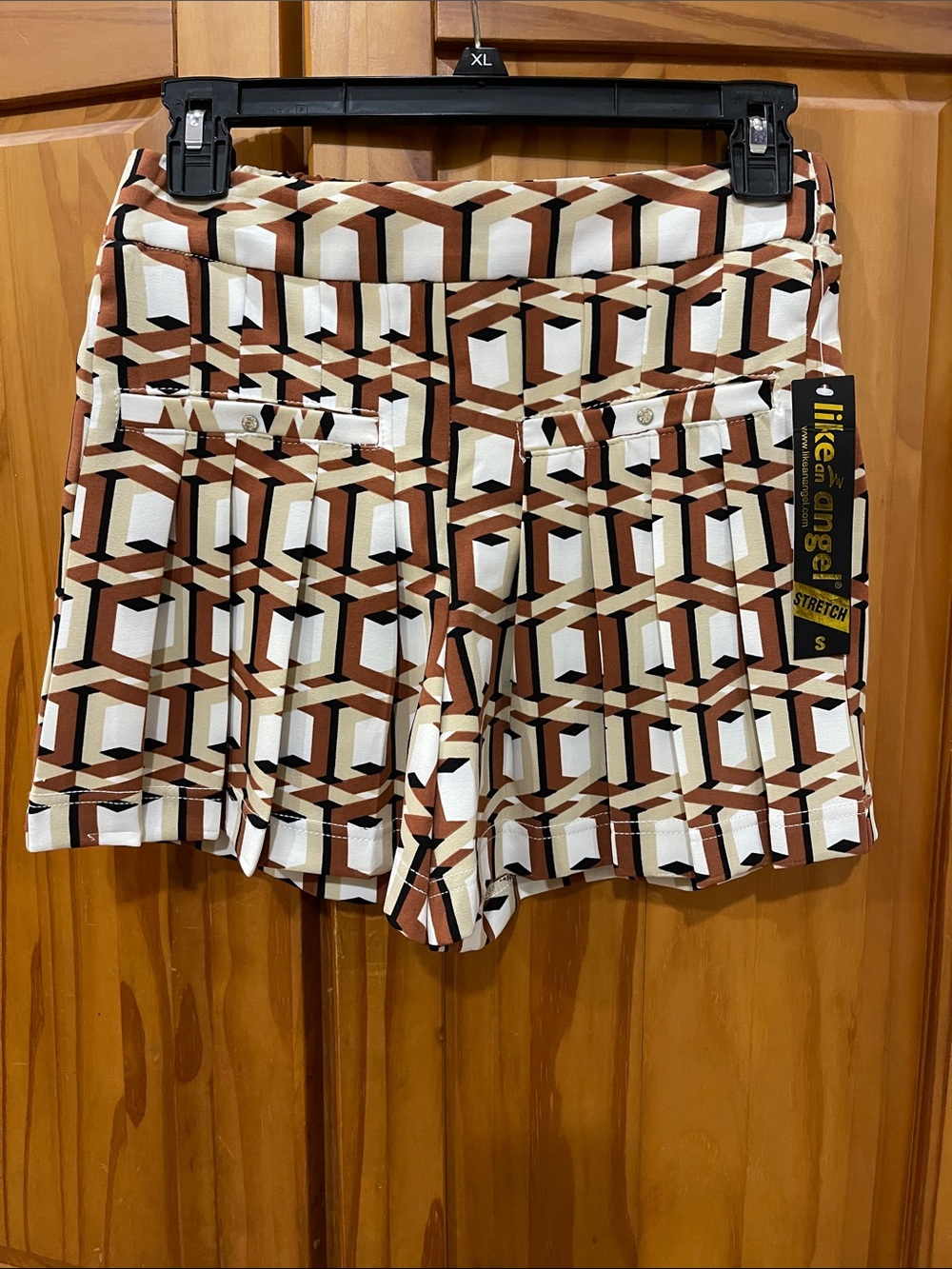 like an angel High-Waist Geometric Print Stretch Shorts - Brown/White/Tan